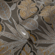 FL61113 Grafic Leaves Motif Flourish Beige and Brown Wallpaper By Galerie