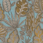 FL61114 Grafic Leaves Motif Flourish Beige and Blue Wallpaper By Galerie