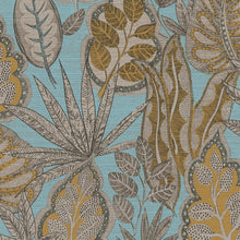 FL61114 Grafic Leaves Motif Flourish Beige and Blue Wallpaper By Galerie