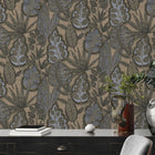 FL61115 Grafic Leaves Motif Flourish Beige and Brown Wallpaper By Galerie