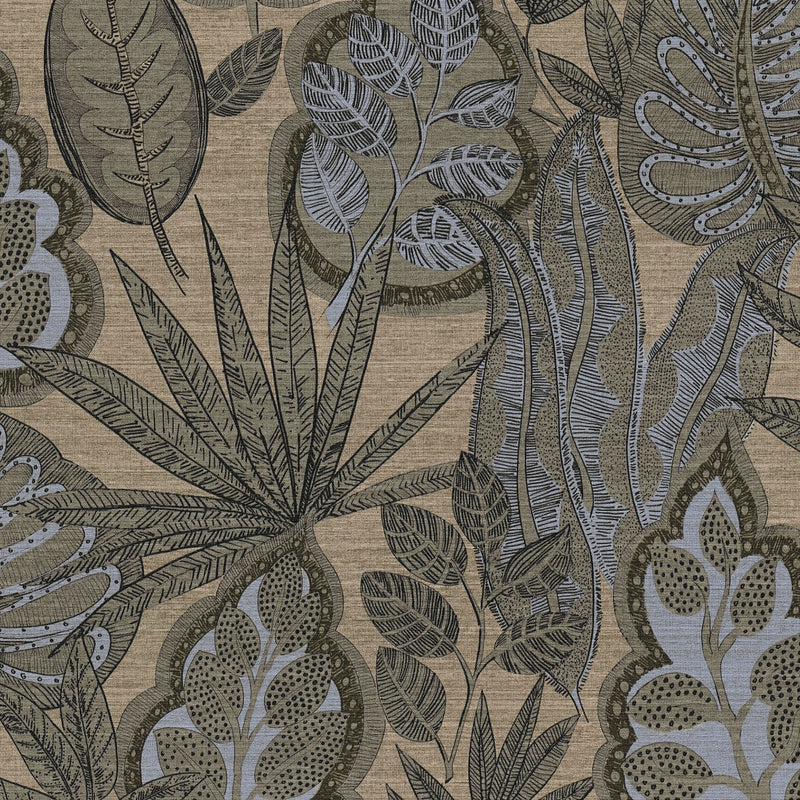FL61115 Grafic Leaves Motif Flourish Beige and Brown Wallpaper By Galerie