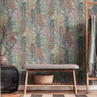 FL61116 Fern Leaves Motif Flourish Beige and Blue Wallpaper By Galerie