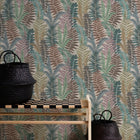FL61116 Fern Leaves Motif Flourish Beige and Blue Wallpaper By Galerie