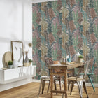 FL61116 Fern Leaves Motif Flourish Beige and Blue Wallpaper By Galerie