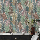 FL61116 Fern Leaves Motif Flourish Beige and Blue Wallpaper By Galerie