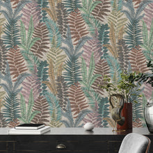FL61116 Fern Leaves Motif Flourish Beige and Blue Wallpaper By Galerie