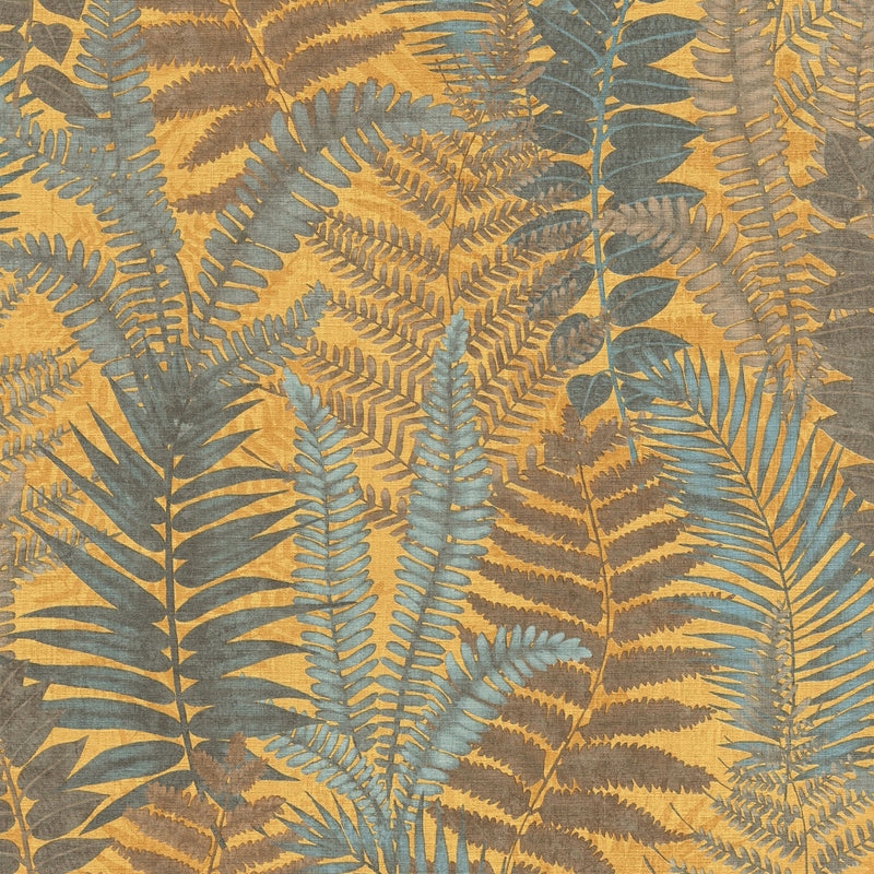 FL61117 Fern Leaves Motif Flourish Brown and Yellow Wallpaper By Galerie