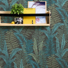 FL61118 Fern Leaves Motif Flourish Blue and Green Wallpaper By Galerie