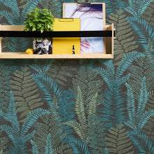 FL61118 Fern Leaves Motif Flourish Blue and Green Wallpaper By Galerie
