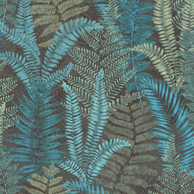 FL61118 Fern Leaves Motif Flourish Blue and Green Wallpaper By Galerie
