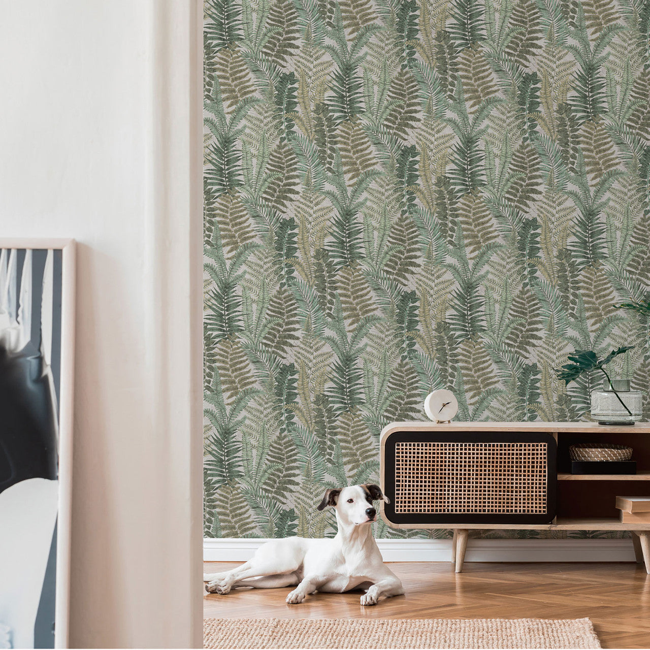 FL61119 Fern Leaves Motif Flourish Brown and Cream Wallpaper By Galerie