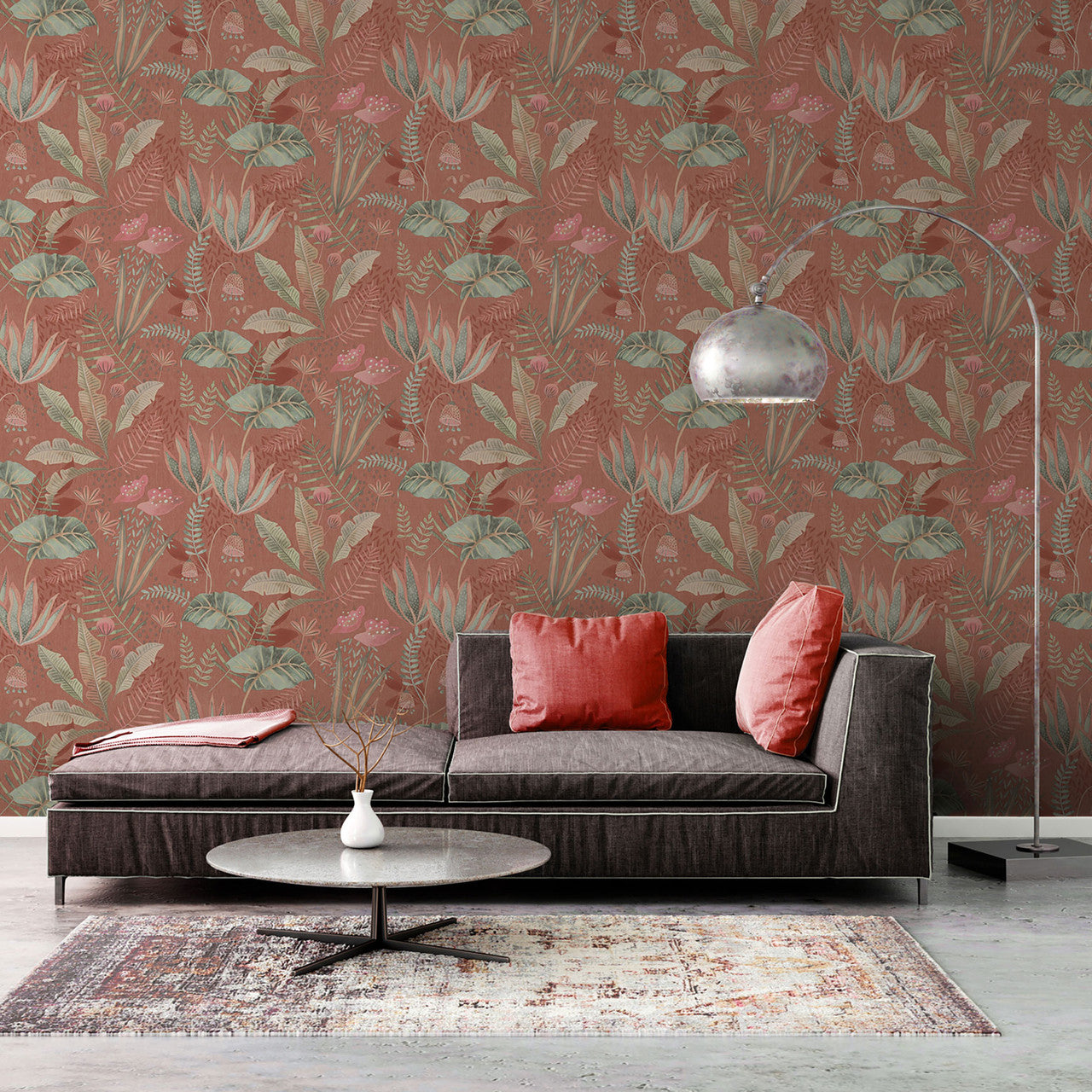FL61122 Mix Leaves Motif Flourish Beige and Green Wallpaper By Galerie