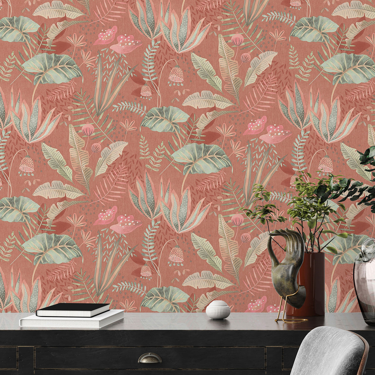 FL61122 Mix Leaves Motif Flourish Beige and Green Wallpaper By Galerie