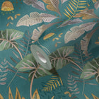 FL61123 Mix Leaves Motif Flourish Blue and Yellow Wallpaper By Galerie
