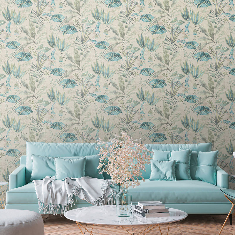FL61124 Mix Leaves Motif Flourish Beige and Grey Wallpaper By Galerie