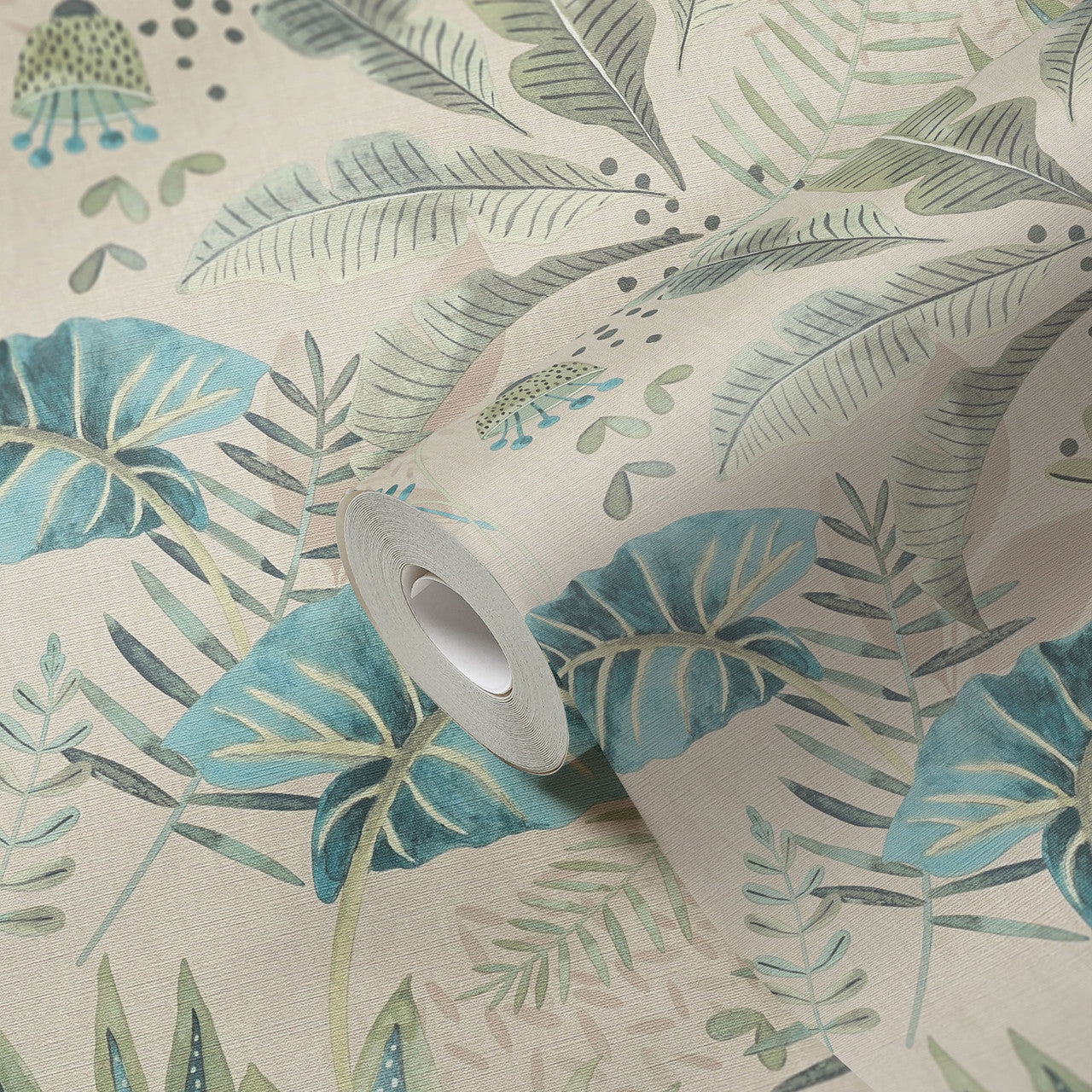 FL61124 Mix Leaves Motif Flourish Beige and Grey Wallpaper By Galerie