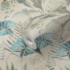 FL61124 Mix Leaves Motif Flourish Beige and Grey Wallpaper By Galerie