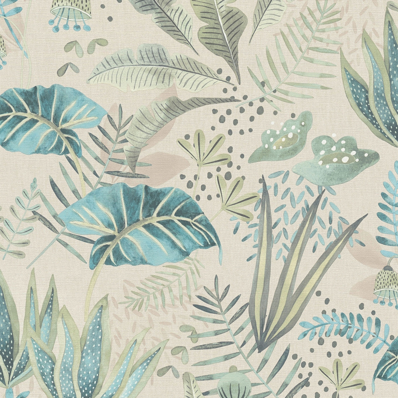 FL61124 Mix Leaves Motif Flourish Beige and Grey Wallpaper By Galerie