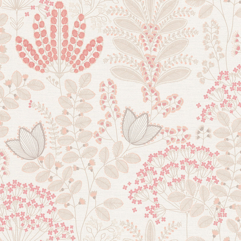 FL61126 Dreaming Garden Motif Flourish Grey and Pink Wallpaper By Galerie