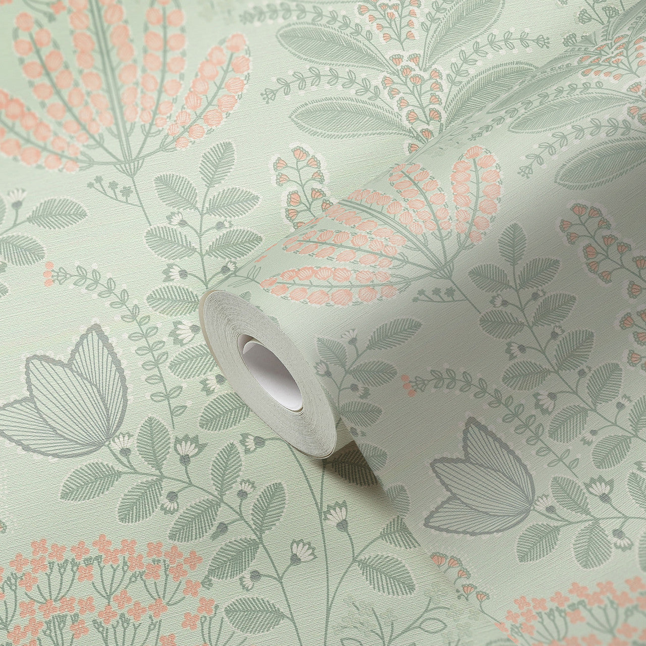 FL61127 Dreaming Garden Motif Flourish Grey and Green Wallpaper By Galerie