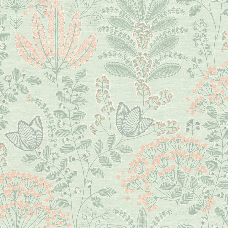 FL61127 Dreaming Garden Motif Flourish Grey and Green Wallpaper By Galerie