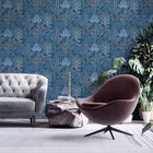 FL61128 Dreaming Garden Motif Flourish Blue and Grey Wallpaper By Galerie