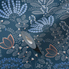 FL61128 Dreaming Garden Motif Flourish Blue and Grey Wallpaper By Galerie
