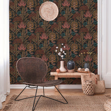 FL61129 Dreaming Garden Motif Flourish Blue and Orange Wallpaper By Galerie