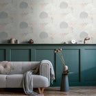 FL61130 Fairytale Leaves Motif Flourish Grey and Pink Wallpaper By Galerie