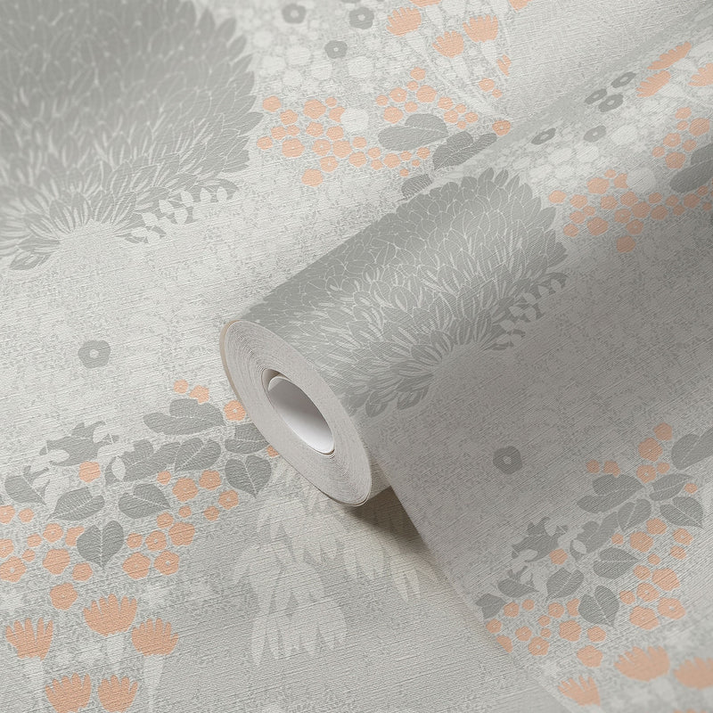 FL61130 Fairytale Leaves Motif Flourish Grey and Pink Wallpaper By Galerie