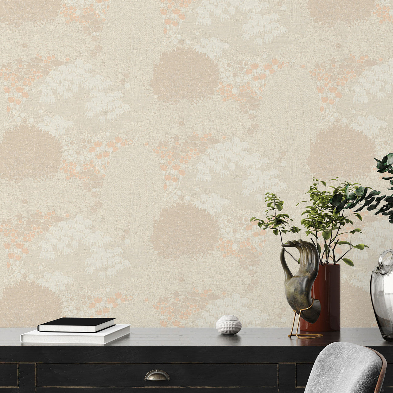 FL61131 Fairytale Leaves Motif Flourish Cream and Pink Wallpaper By Galerie