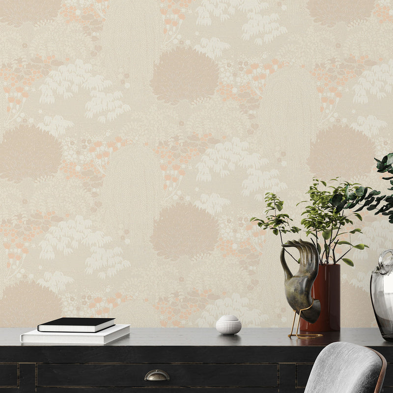 FL61131 Fairytale Leaves Motif Flourish Cream and Pink Wallpaper By Galerie