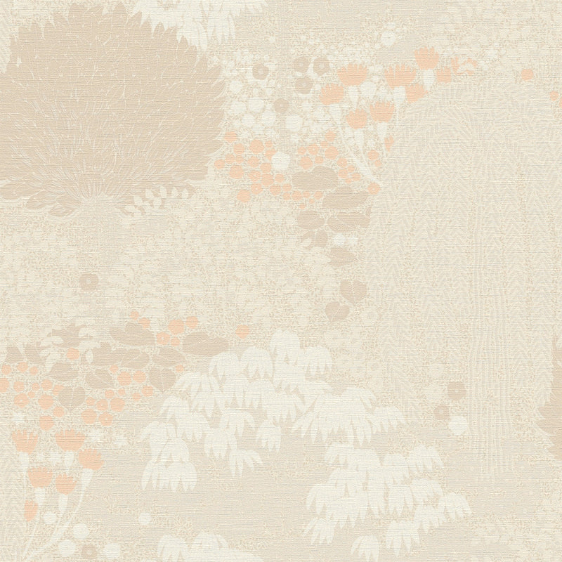 FL61131 Fairytale Leaves Motif Flourish Cream and Pink Wallpaper By Galerie