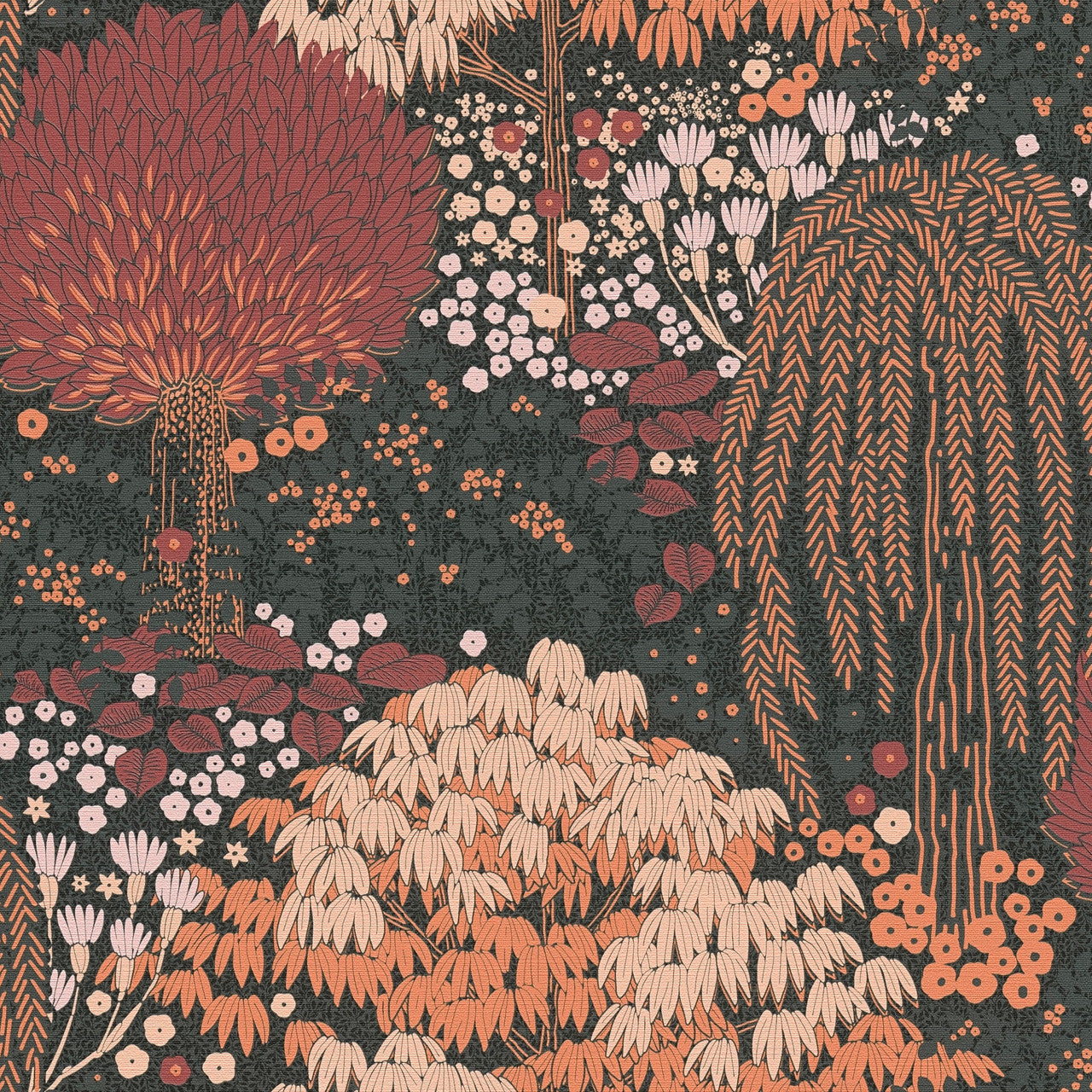 FL61133 Fairytale Leaves Motif Flourish Pink and Red Wallpaper By Galerie