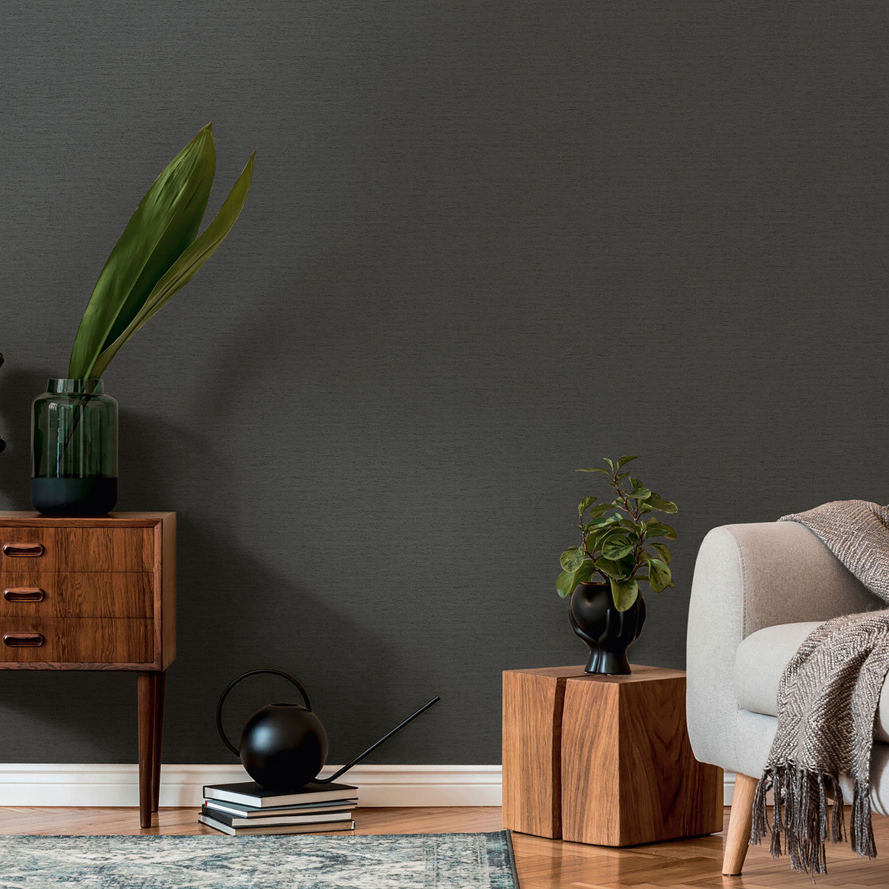 FL61144 Textile Structure Flourish Black Wallpaper By Galerie