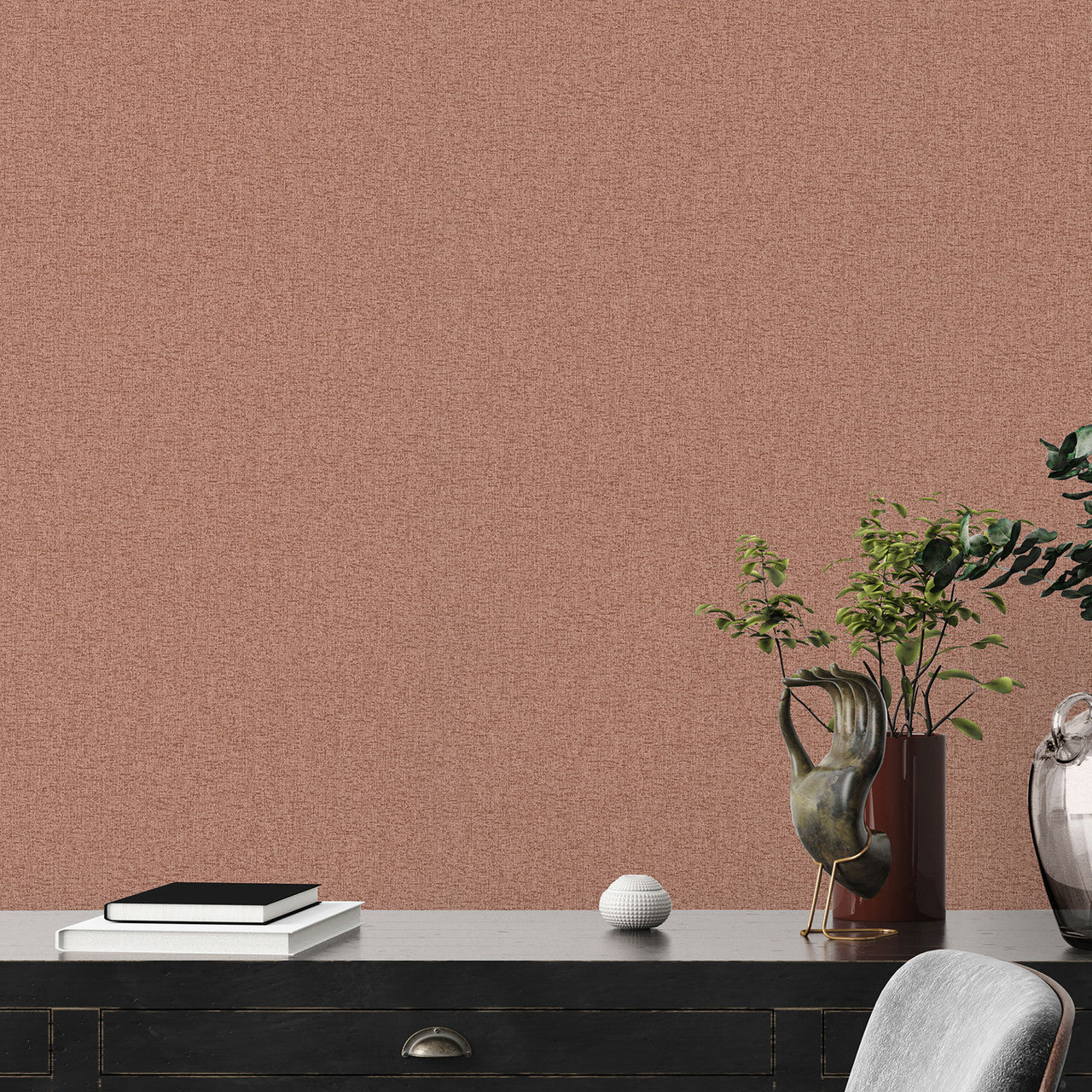 FL61154 Textile Structure Flourish Brown and Orange Wallpaper By Galerie