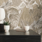 FL61156 Jungle Leaves Motif Flourish Beige and Brown Wallpaper By Galerie
