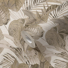 FL61156 Jungle Leaves Motif Flourish Beige and Brown Wallpaper By Galerie