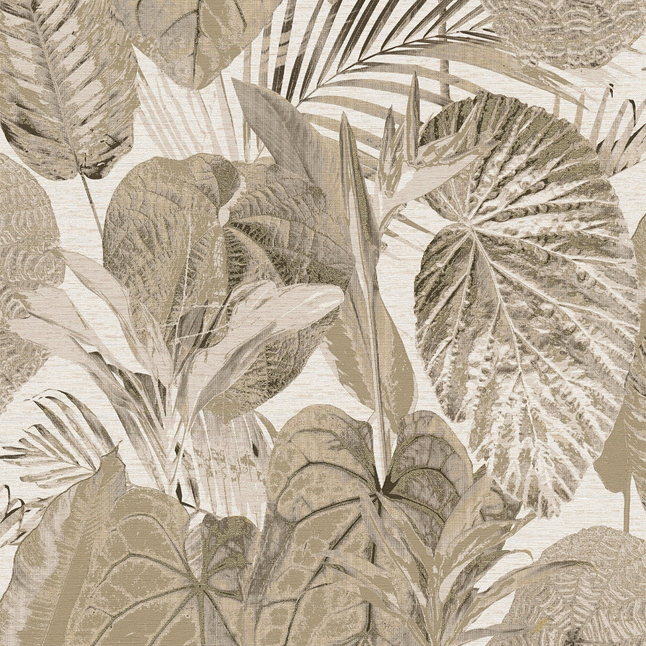 FL61156 Jungle Leaves Motif Flourish Beige and Brown Wallpaper By Galerie