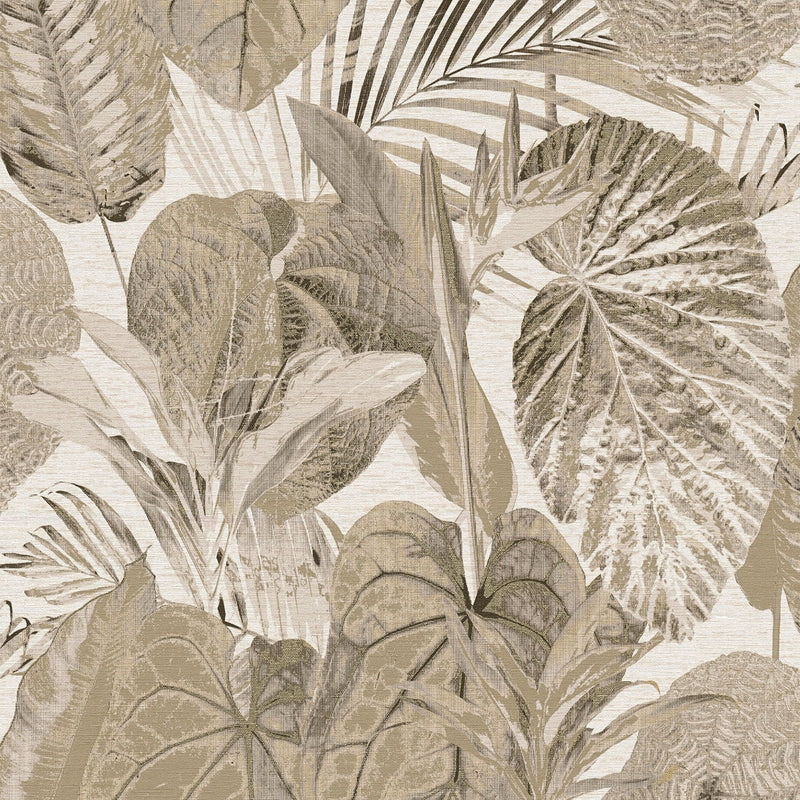 FL61156 Jungle Leaves Motif Flourish Beige and Brown Wallpaper By Galerie