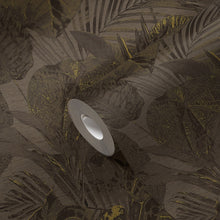 FL61157 Jungle Leaves Motif Flourish Brown and Metallic Wallpaper By Galerie