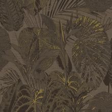 FL61157 Jungle Leaves Motif Flourish Brown and Metallic Wallpaper By Galerie