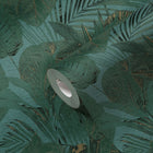 FL61158 Jungle Leaves Motif Flourish Green and Metallic Wallpaper By Galerie