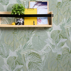 FL61159 Jungle Leaves Motif Flourish Grey and Green Wallpaper By Galerie