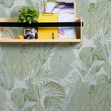 FL61159 Jungle Leaves Motif Flourish Grey and Green Wallpaper By Galerie