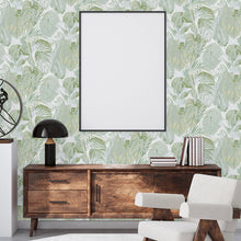 FL61159 Jungle Leaves Motif Flourish Grey and Green Wallpaper By Galerie
