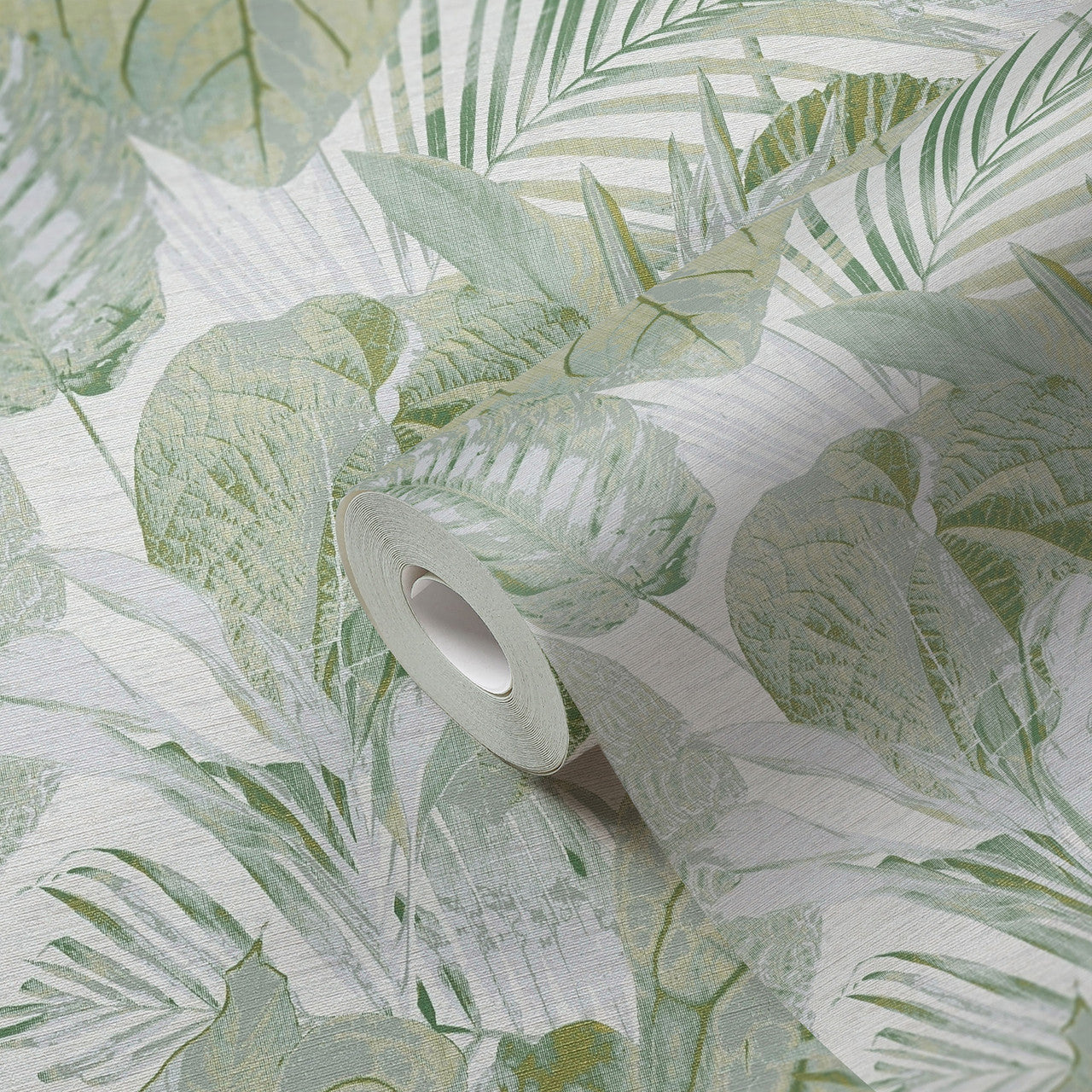 FL61159 Jungle Leaves Motif Flourish Grey and Green Wallpaper By Galerie