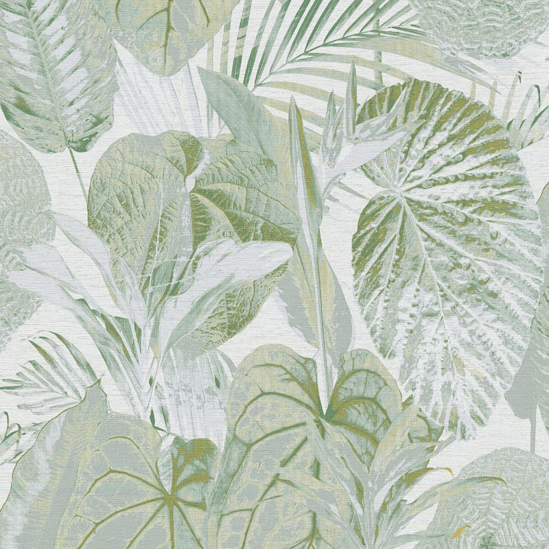 FL61159 Jungle Leaves Motif Flourish Grey and Green Wallpaper By Galerie