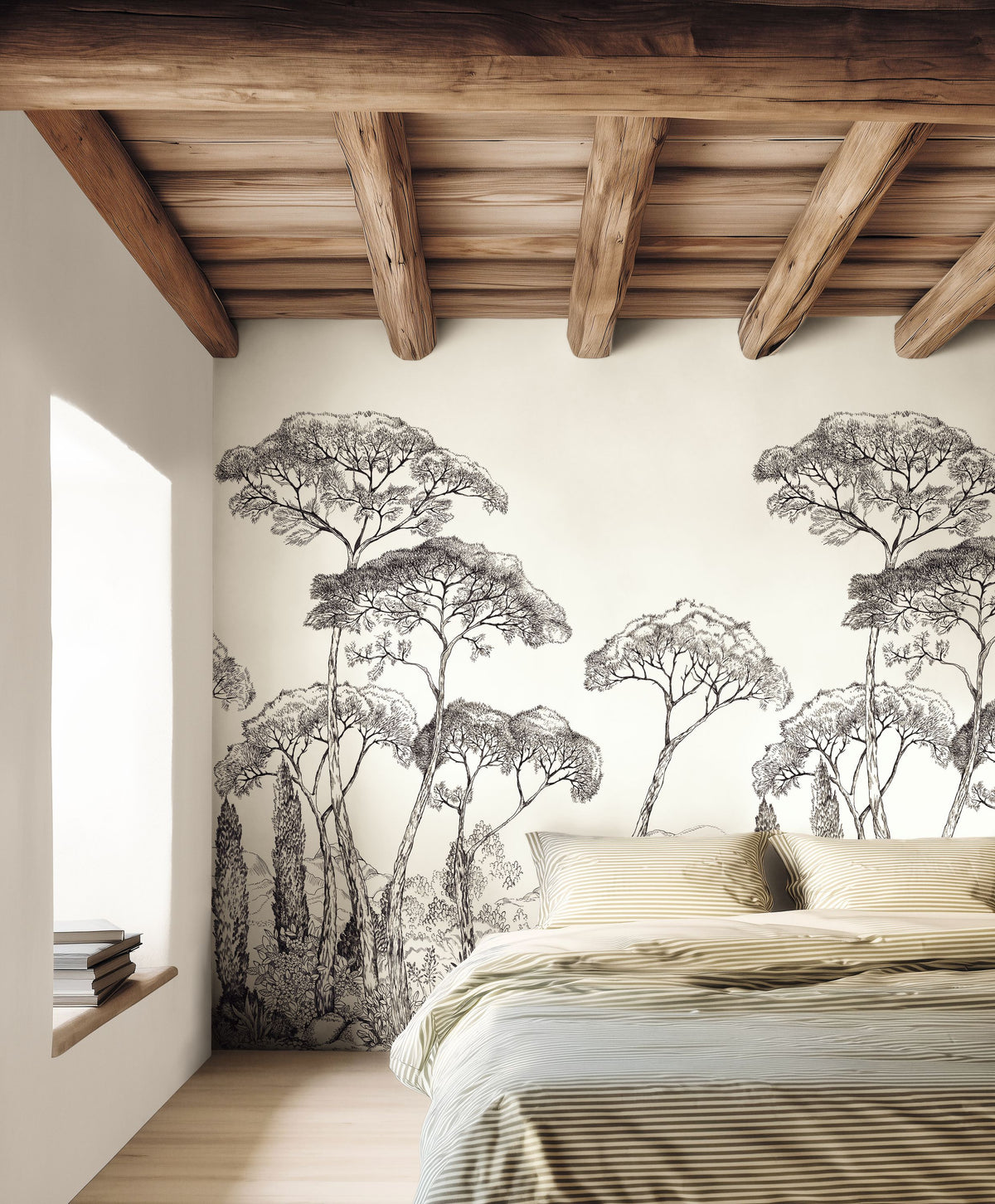 Forest Of Pinea Medium Noir Et Blanc Moonlight 3 Mural by Caselio