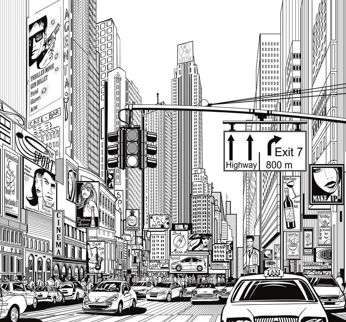 FR10621-6 Cartoon City (300 x 280 cm) Panorama Mural by Rebel Walls